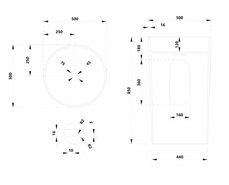 Раковина Abber Stein 50 см белая матовая AS2501-H (детальная фотография), современные, hi-tech