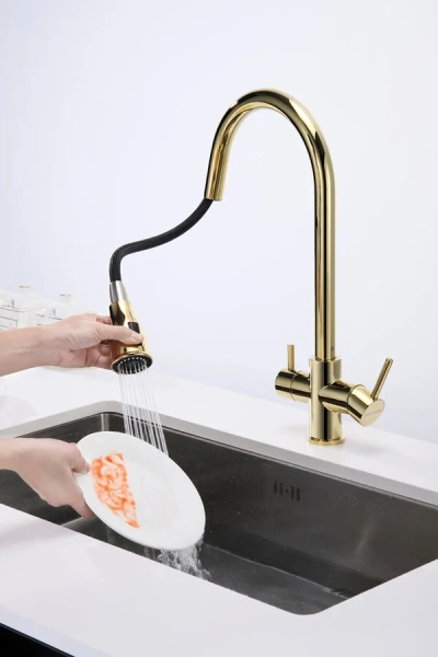 Смеситель для кухни Paulmark Lange золото La214212-G (детальная фотография), современные, hi-tech