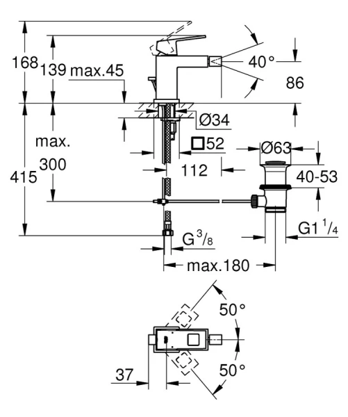 Смеситель для биде Grohe Eurocube 23138000 (детальная фотография), для биде