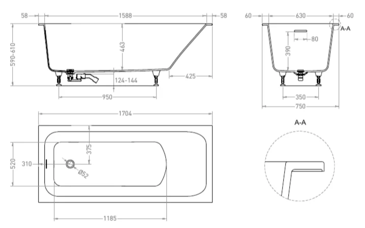 Ванна из искусственного камня Salini Orlanda Kit 170x75 см белый матовый 102117M (детальная фотография), искусственный камень
