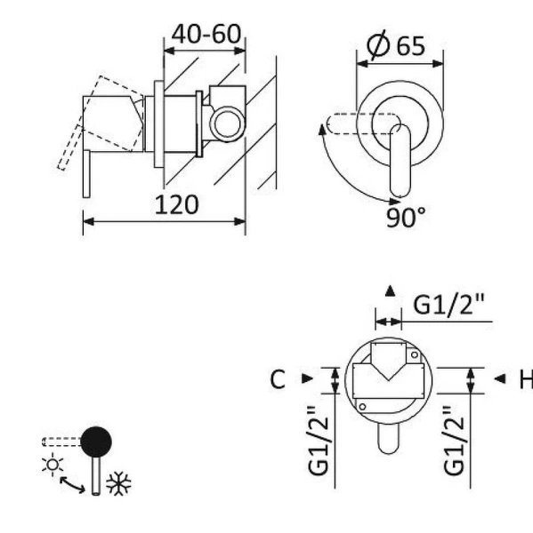 Смеситель для душа Cezares Leaf хром LEAF-DIM-L-01 (детальная фотография), для душа