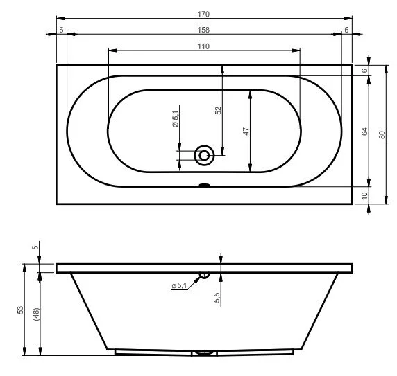 Ванна гидромассажная Riho Carolina 170 x 80 см, FLOW BB5300500000000_FLOW (детальная фотография), акриловые