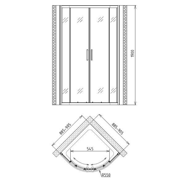 Душевой уголок Gemy Victoria 90x90 см профиль хром S30072 (детальная фотография), современные, hi-tech