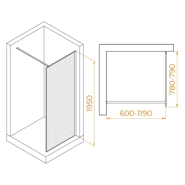 Душевая перегородка RGW Walk In WA-08G 80 см профиль золото 06100808-156 (детальная фотография), современные, hi-tech