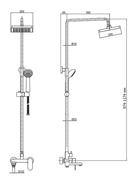 Душевая колонна со смесителем для ванны Bravat Opal F6125183CP-A-RUS (детальная фотография), современные, hi-tech
