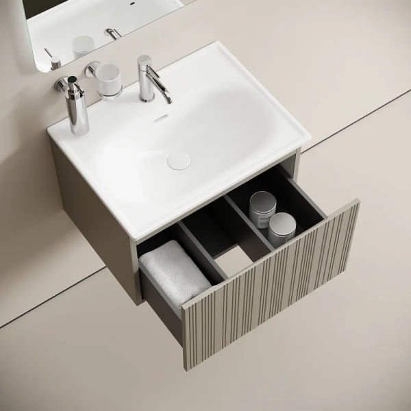 Тумба под раковину подвесная Sancos Code 60 см серая платина CD60GP (детальная фотография), подвесная, пристенная