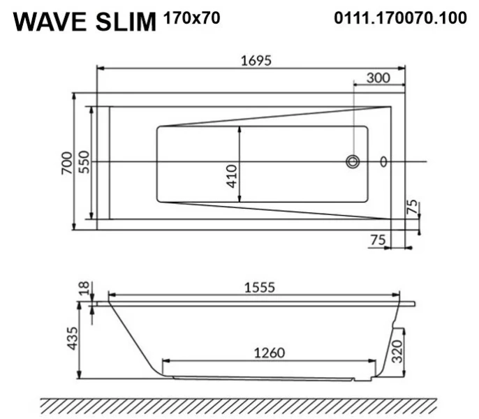 Ванна гидромассажная Whitecross Wave Slim 170 x 70 см, ULTRA NANO, хром, белый, 0111.170070.100.ULTRANANO.CR (детальная фотография), акриловые