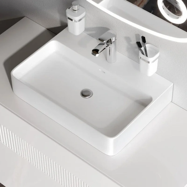 Раковина Am.Pm Func 60 см с 1 отверстием под смеситель M8FWCC10601WG (детальная фотография), накладные (на столешницу)