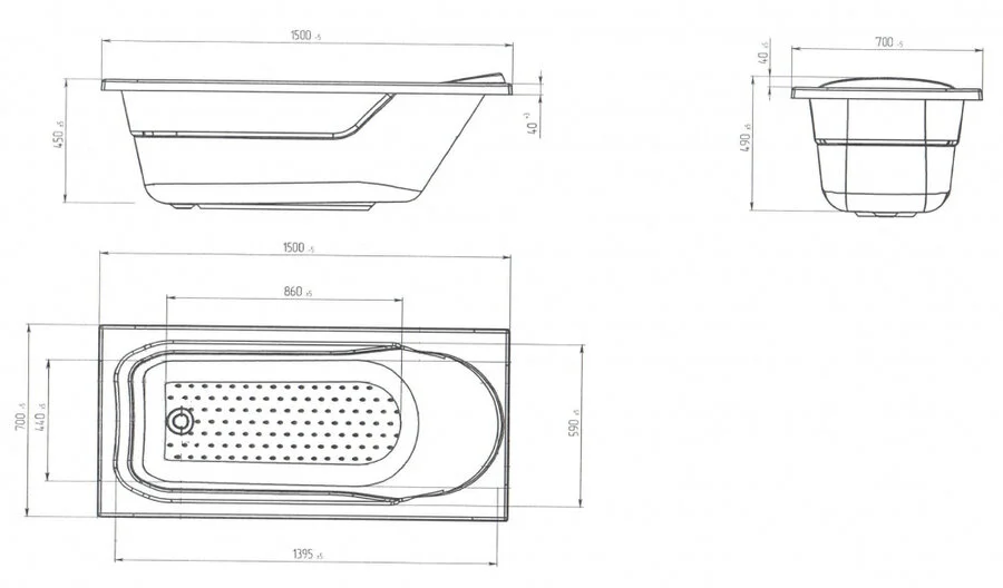 Ванна акриловая Poseidon Mila 01мил1570 150 x 70 см, белая (детальная фотография), акриловые