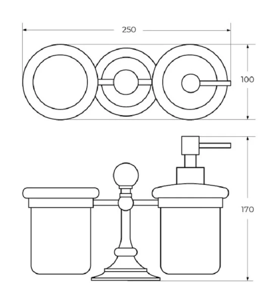 Стакан для ванной и дозатор для мыла Cezares Olimp золото 24 карат, фурнитура Swarovski OLIMP-TDT-03/24-Sw (детальная фотография), классические, ретро, с кристаллами swarovski