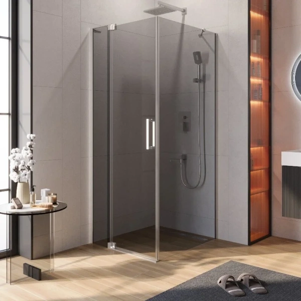 Душевой уголок Cezares Slider 90х90 см стекло серое профиль хром SLIDER-AH-1-90-80/90-GRIGIO-Cr (детальная фотография)