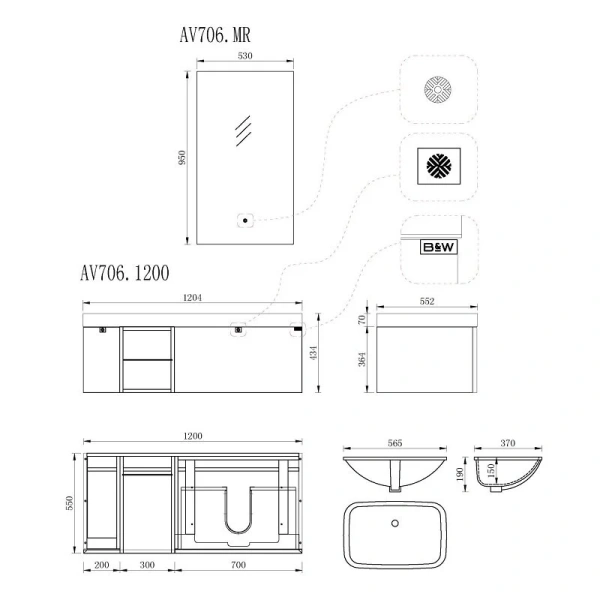 Тумба с раковиной подвесная Black&White Gravity 120 см матовое золото 7061200 (детальная фотография), нет в наличии