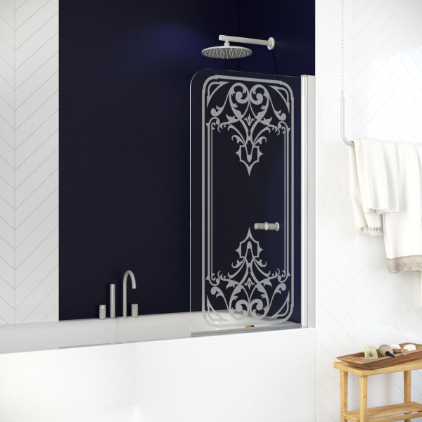Душевая шторка на ванную рисунок матовый стекло прозрачное Vegas-glass EV 76 ARTDECO D2 R (детальная фотография)
