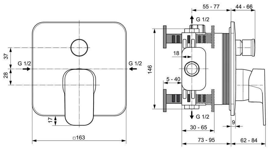 Смеситель для душа Ideal Standard Tonic II A6340AA встраиваемый (детальная фотография), для душа