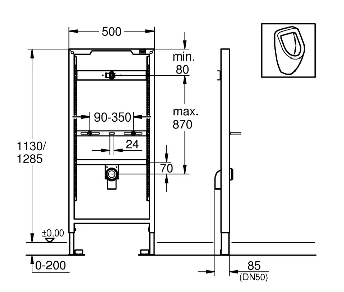 Инсталляция для писсуара Grohe Rapid SL 38517001 (детальная фотография), для писсуара