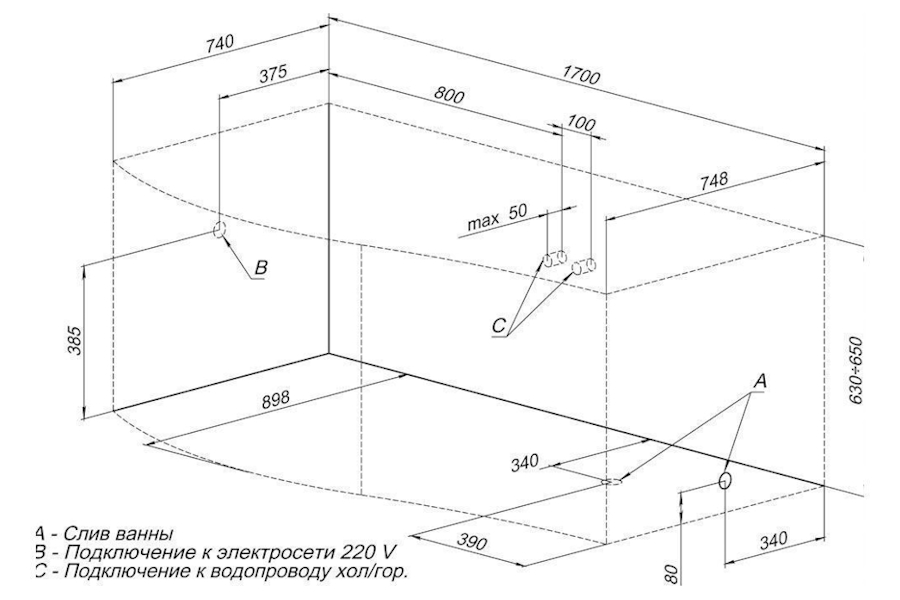 Схема (детальная фотография), с гидромассажем, недорогие, большие, глубокие