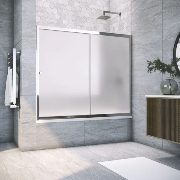 Душевая шторка на ванную профиль глянцевый хром стекло сатин Vegas-glass ZV 150 08 10 (детальная фотография), 150 см