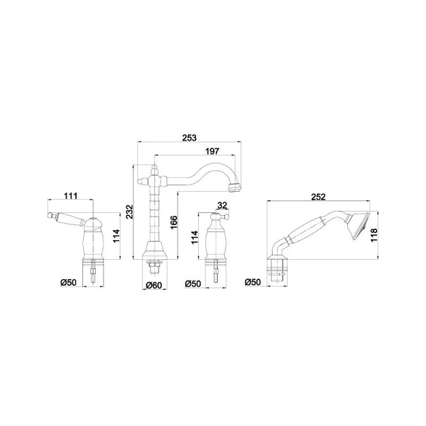 Смеситель для ванны Migliore Oxford хром 19125 (детальная фотография), для ванны
