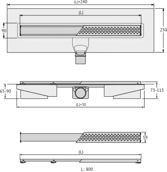 Душевой лоток BERGES C1 Norma 80 см черный матовый 095139 (детальная фотография) index_1
