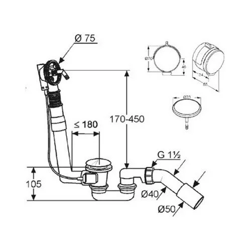 Слив-перелив Kludi Rotexa комплект 2120005N-00 (детальная фотография), полуавтомат