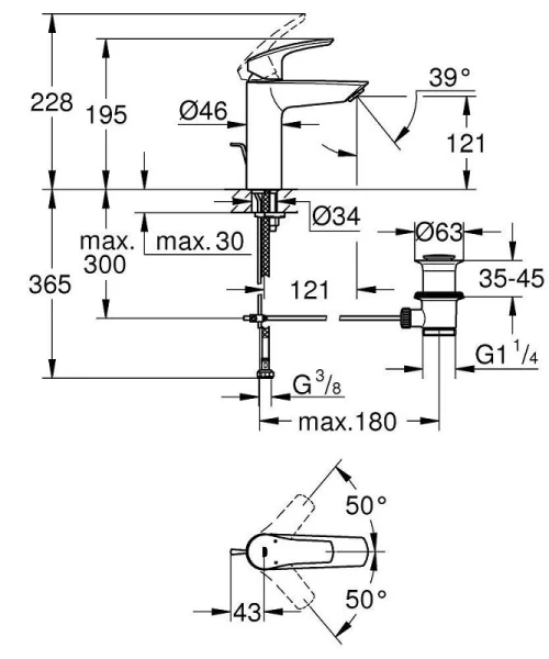 Смеситель для раковины Grohe Eurosmart с донным клапаном, хром 23322003 (детальная фотография), для раковины