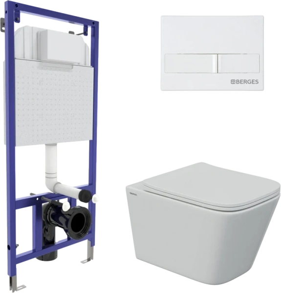 Унитаз с инсталляцией BERGES Floe клавиша L1 белая 043244 (детальная фотография)