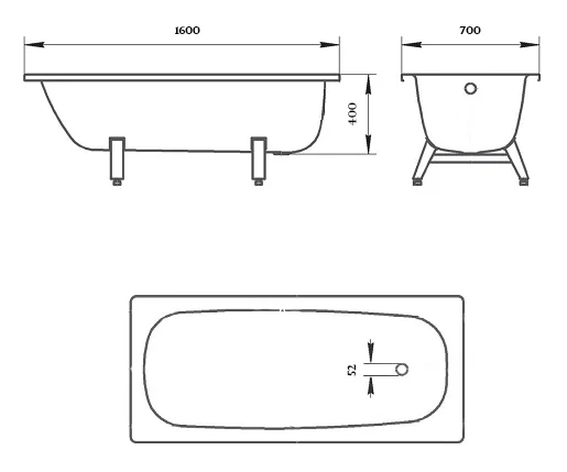 Стальная ванна ВИЗ Donna Vanna 160 х 70 см, с ножками, DV-63901 (детальная фотография), стальные