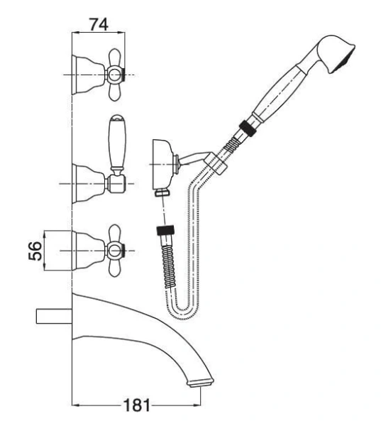 Смеситель для ванны Migliore Princeton Plus ML.PRP-8018 с душевой лейкой (детальная фотография), для ванны