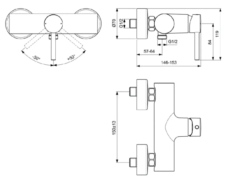 Смеситель для душа Ideal Standard Ceraline хром BC200AA (детальная фотография), для душа