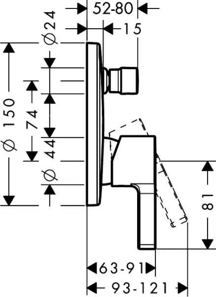 Смеситель для душа Hansgrohe Metris S 31465000 скрытый монтаж (детальная фотография), для душа