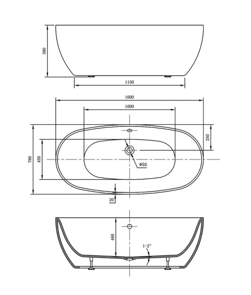 Ванна акриловая Vincea 160x75 см белая VBT-405-1600 (детальная фотография), акриловые