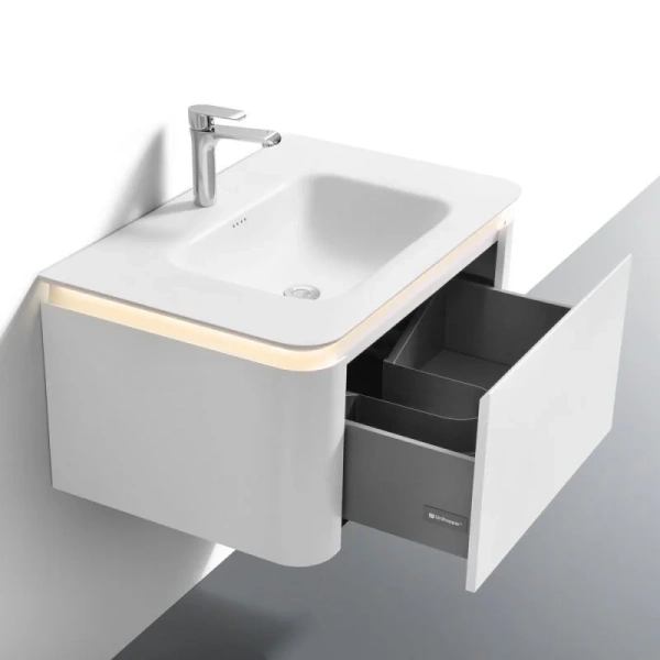 Тумба с раковиной подвесная Black&White Universe 80 см Milk white 925800 (детальная фотография), под врезную раковину