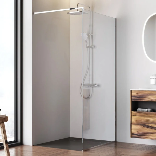 Душевая перегородка Am.Pm Func W84WI-100-F1 100 см прямоугольная (детальная фотография), хром, черные