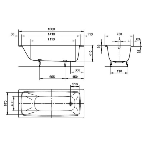 Ванна стальная Kaldewei Cayono mod. 748 160x70 см полный Anti-SlIp 274834010001 (детальная фотография), современныe, hi-tech