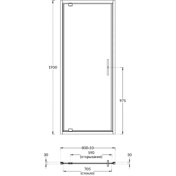 Душевая дверь в нишу Kerama Marazzi Vetro 80 см профиль черный VE.80.PD.BLK.M (детальная фотография), современные, hi-tech