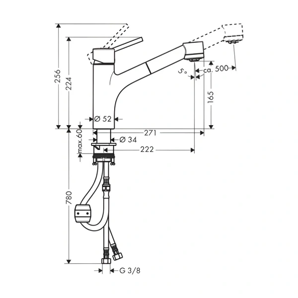Смеситель для кухни Hansgrohe Talis S с выдвижным изливом 32841000 (детальная фотография), для кухни
