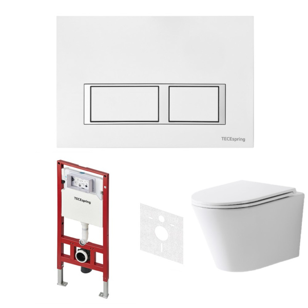 Унитаз с инсталляцией Tece TECEspring панель смыва белая K955203WCK (детальная фотография)