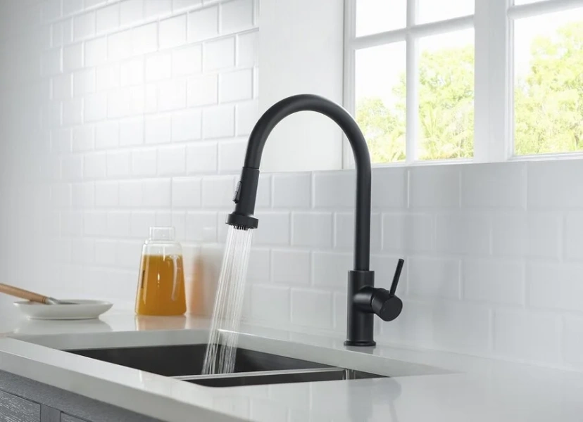 Смеситель для кухни черный Timo Saona 2316/03FL (детальная фотография), современные, hi-tech