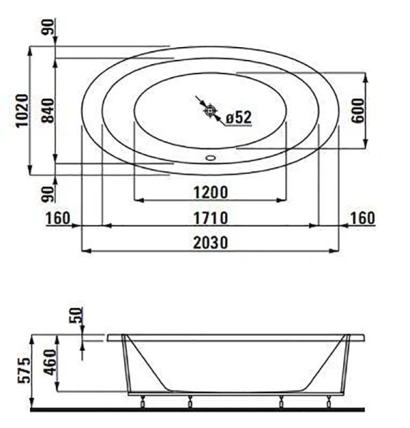 Ванна акриловая Laufen Ilbagnoalessi One 203х102 см овальная 2.4397.0.000.000.1 (детальная фотография), акриловые