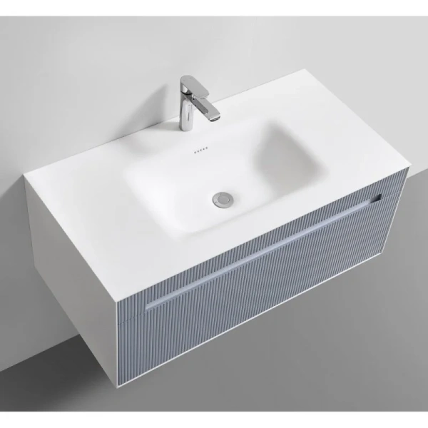 Тумба с раковиной подвесная Black&White Universe 100 см Milk white/Cement grey 9201000 (детальная фотография), современная, hi-tech