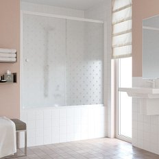 Душевая шторка на ванную профиль черный глянцевый стекло флёр-де-лис Vegas-glass