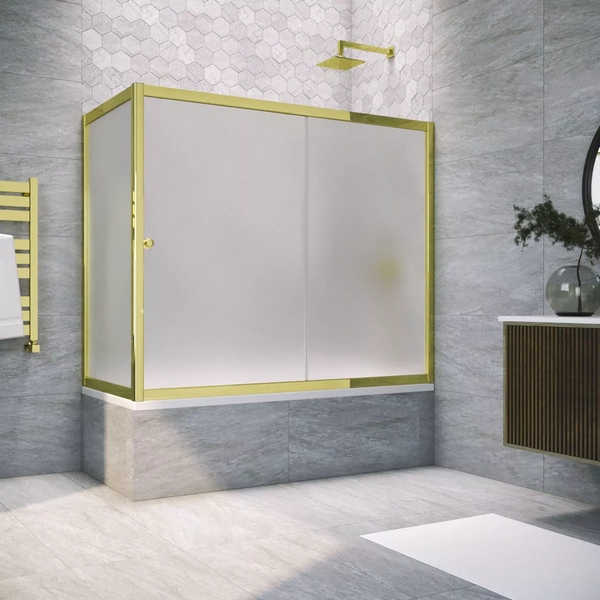 Душевая шторка на ванную профиль золотой стекло сатин Vegas-glass ZV+ZVF 150*70 09 10 (детальная фотография)