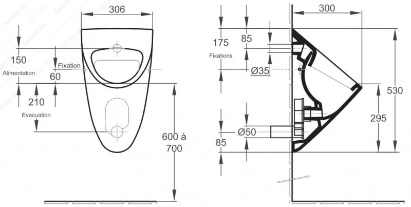 Писсуар подвесной Jacob Delafon Odeon E1147-00 (детальная фотография), современные, hi-tech