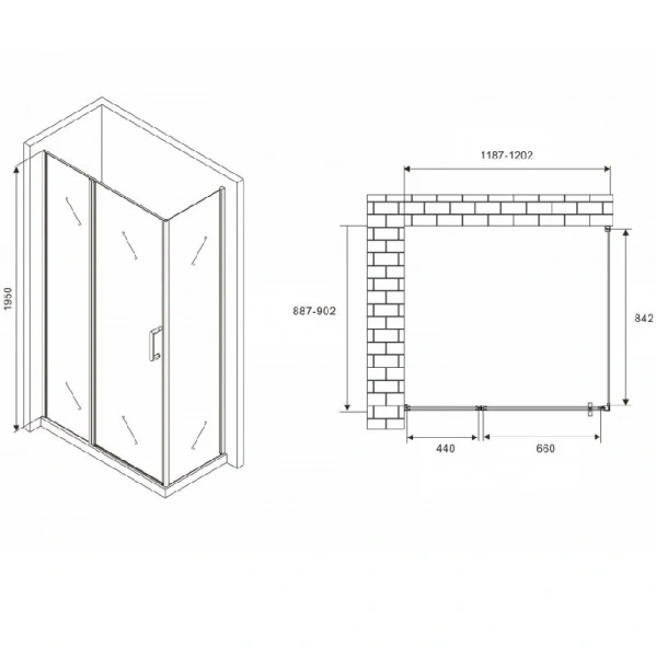 Душевой уголок Abber Sonnenstrand 120х90 см профиль черный AG04120BS-S90B (детальная фотография), прямоугольные