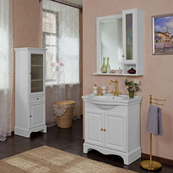 Шкаф для ванной, петли справа, цвет белый матовый, фурнитура золото, La Beaute Michel SMI24LBO.Dx.O.OR (детальная фотография), по запросу