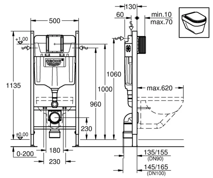 Инсталляция для унитаза Grohe Rapid SL с подключениями 38840000 (детальная фотография), для унитаза