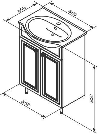 Тумба с раковиной напольная Damixa Palace One 60 см белый глянец M41-FSX0601WG-WCC060 (детальная фотография), 60 см