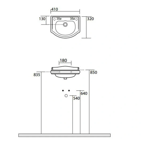 Раковина Kerasan Retro 41 см отверстие слева 103301*1 sx (детальная фотография), классические, ретро