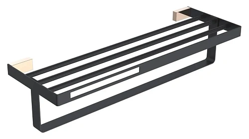 Полочка для ванной Boheme Q с полотенцедержателем, черная/золото - фото 9