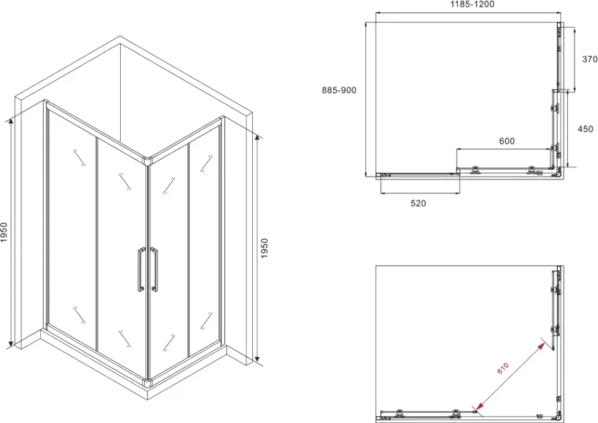 Душевой уголок Abber Schwarzer Diamant 120x90 см стекло матовое AG02129MH (детальная фотография), современные, hi-tech